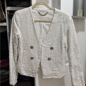 Ecru Cream Tweed Blazer with Button Detail